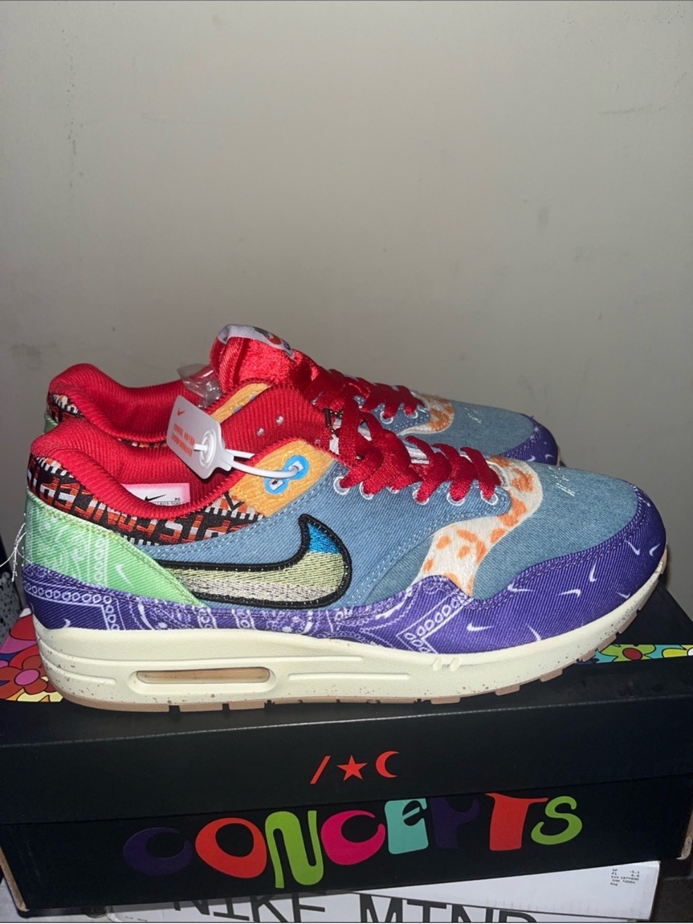 Nike Multicolor Patchwork Air Max 1 with Red Accents